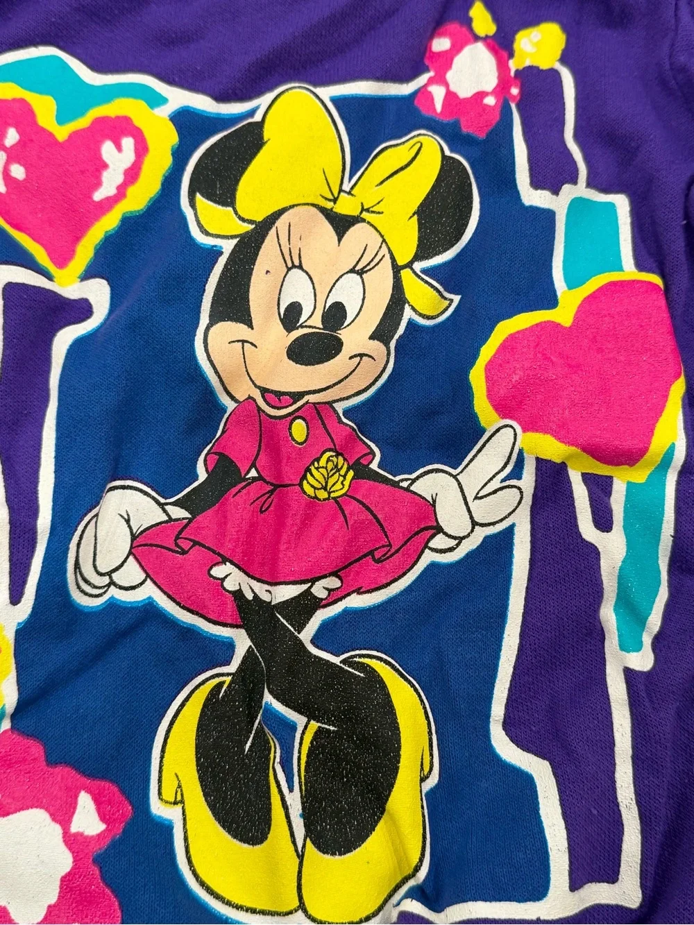 Vintage 80s 90s Disney Minnie Mouse Sweatshirt Toddler 2T Jog Togs Purple Neon